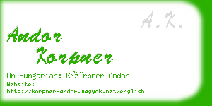 andor korpner business card